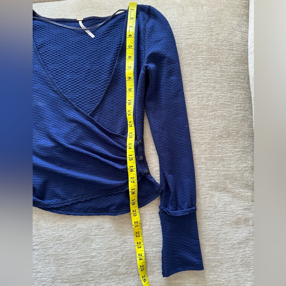 Free People Deep Blue Wrap Ribbed Long Sleeve Top - Picture 13 of 13